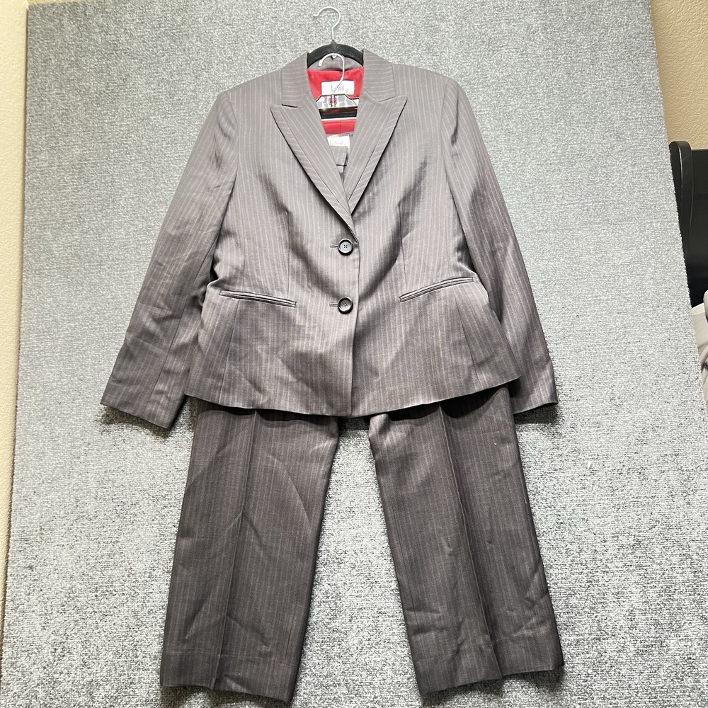 Le Suit Larry Levine Black Pinstripe Suit Set Blazer Pants Size 16 Career Office